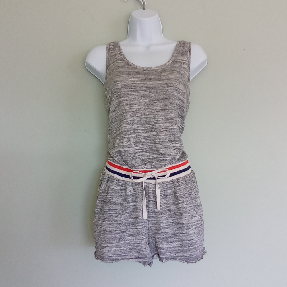 Gray romper with striped waist detail